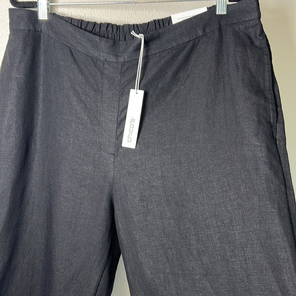 Chicos Linen Crop Straight Pant 14 Black White Embroidery Lightweight Pockts NEW - Picture 9 of 17